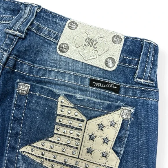 Miss Me Jeans Womens 27 Blue Bootcut Embroidered Stars Stripe Pockets Rhinestone - Picture 14 of 16